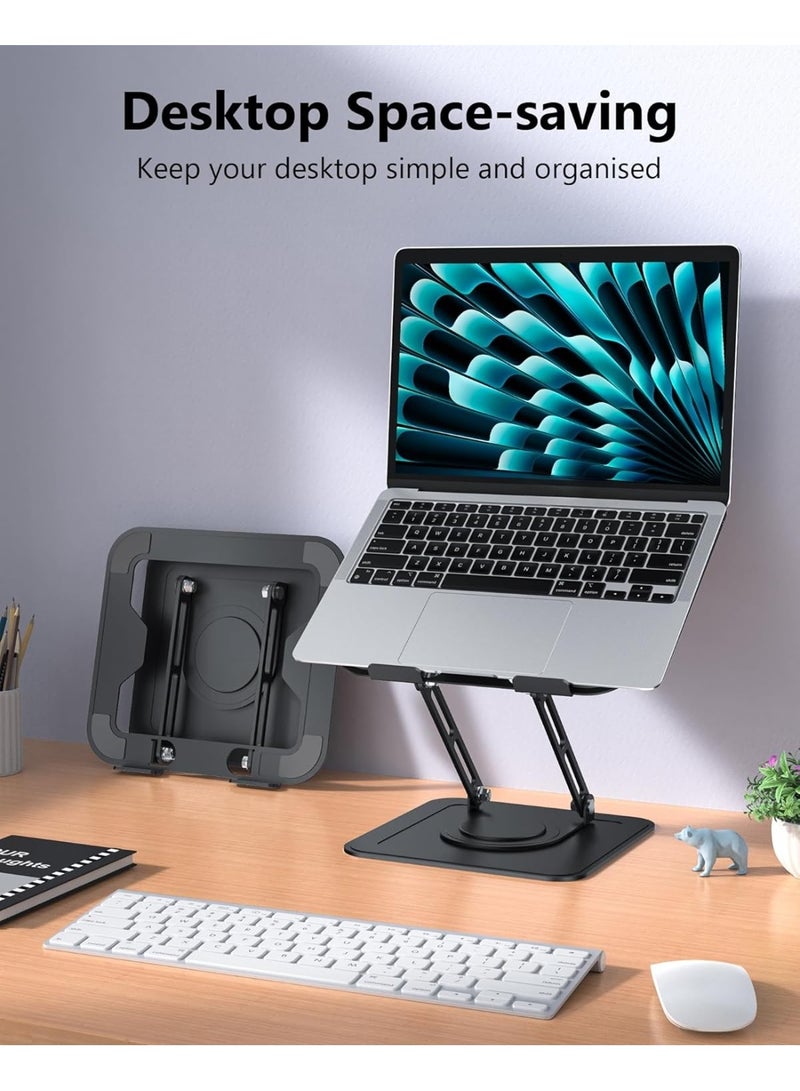 حامل لابتوب من الألومنيوم بقاعدة دوارة 360 درجة – قابل للطي وتعديل الارتفاع – مناسب لأجهزة حتى 17 بوصة – تصميم مريح للمكتب - Image 2