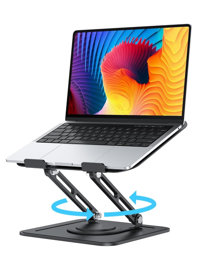 حامل لابتوب من الألومنيوم بقاعدة دوارة 360 درجة – قابل للطي وتعديل الارتفاع – مناسب لأجهزة حتى 17 بوصة – تصميم مريح للمكتب - Image 1