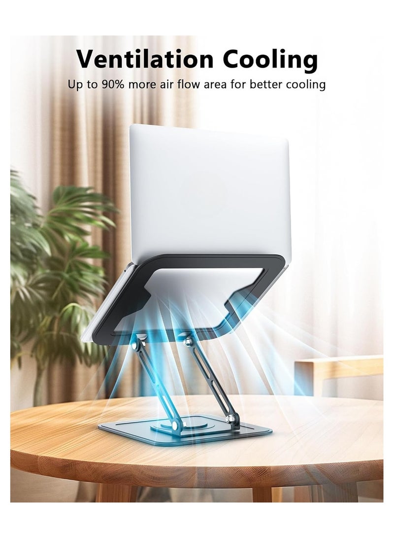 حامل لابتوب من الألومنيوم بقاعدة دوارة 360 درجة – قابل للطي وتعديل الارتفاع – مناسب لأجهزة حتى 17 بوصة – تصميم مريح للمكتب - Image 3