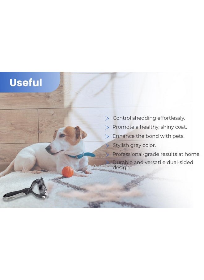 PETAcare PETACARE® Pet Double Sided Brush. Friendly Undercoat Rake and Furever Brush for Dogs, Professional Pet Grooming Tool, Perfect for Dog and Cat Shedding Comb Brush, Pet Undercoat Rake for Dogs (Gray)  - Image 5