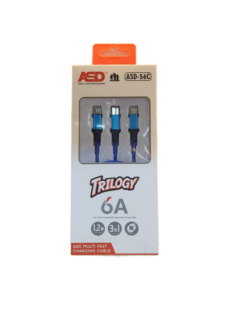 ASD Trilogy Multi Fast Charging Cable | 6A 3 in 1 compatible super fast charge cable ASD-56C  - Image 2