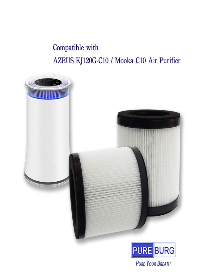 PUREBURG فلاتر بديلة من بيوربيرغ متوافقة مع أجهزة تنقية الهواء AZEUS C8 KJ120G-C10 و Mooka C10، عبوة من قطعتين، فلتر H13 HEPA ثلاثي المراحل مع كربون نشط، 2 في 1 - Image 2