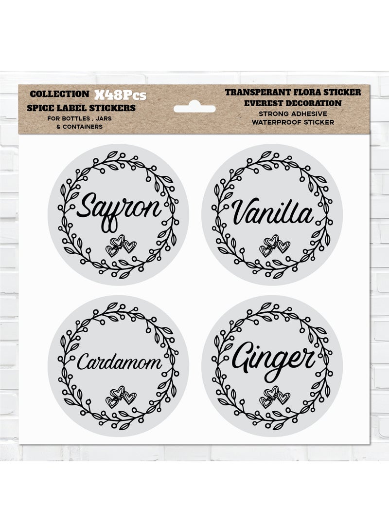 48Pcs Spice Sticker Labels – Waterproof Vinyl with Protective Coating, Durable Kitchen Organizer Tags for Herb and Seasoning Containers, Water-Resistant and Long-Lasting - Image 1