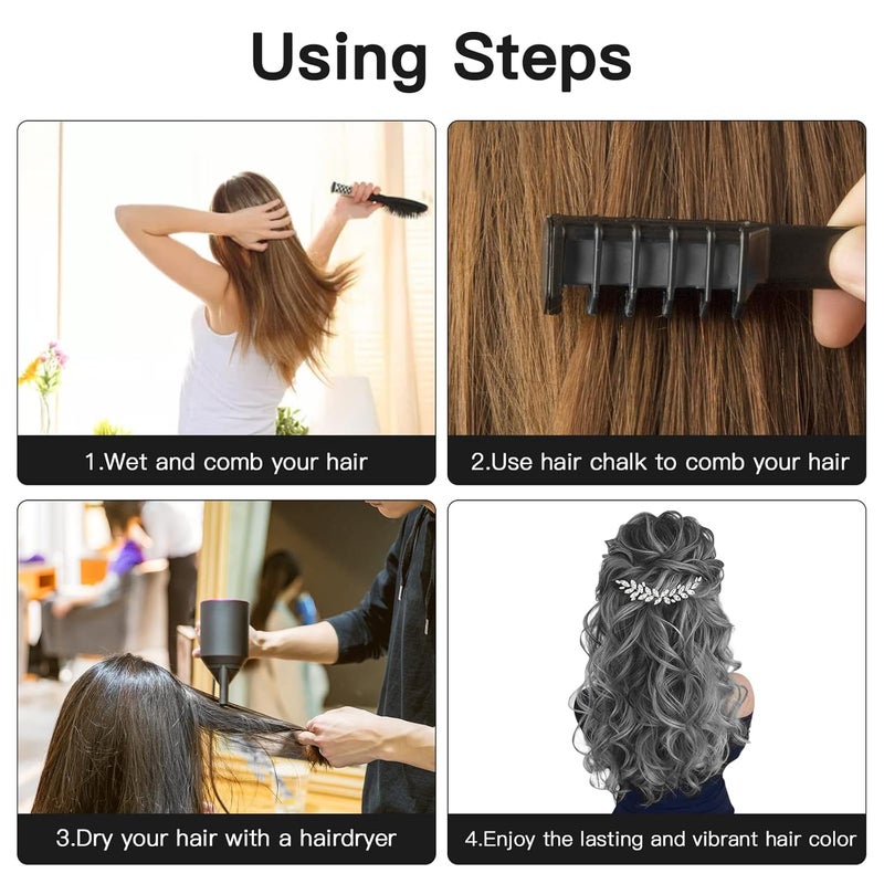 MSDADA New Hair Chalk Comb Temporary Hair Color Dye for Girls Kids with Light Color Hair, Washable Hair Chalk for Girls Age 4 5 6 7 8 9 10 Birthday Cosplay DIY, Christmas,New Year (Black) - Image 4
