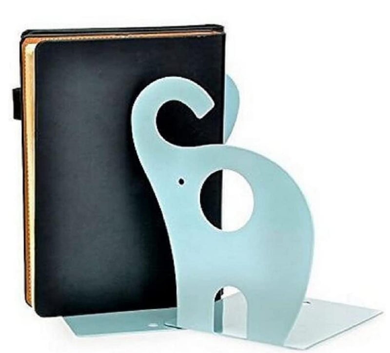 zmgmsmh one Pair Cute Cartoon Elephant Nonskid Bookends Art Bookend Metal Bookends (Blue) - Image 3
