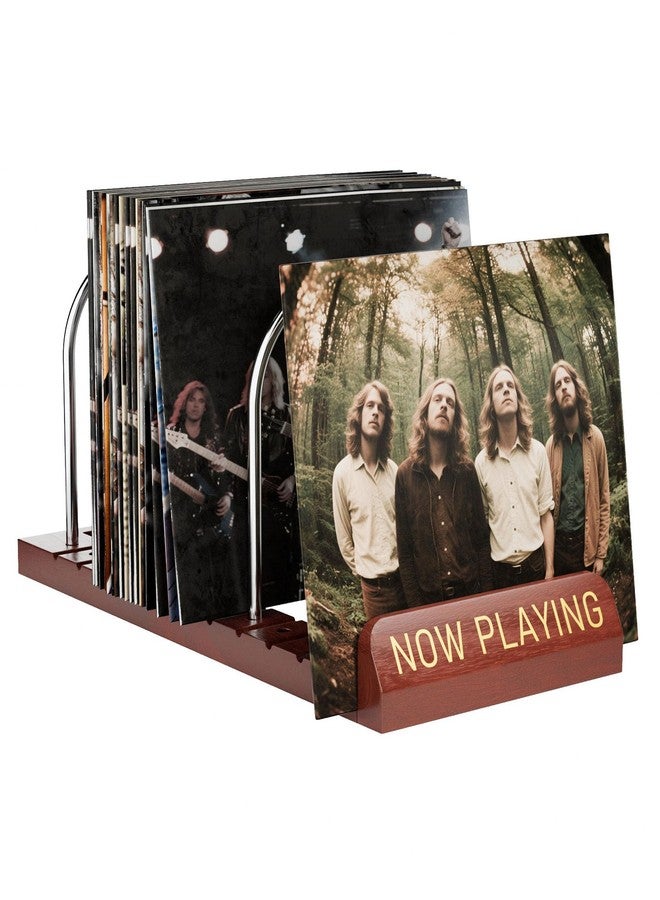 Bulado Now Playing Vinyl Record Holder, Wooden Vinyl Record Storage with Front Display Groove, Album Storage Stand Organizer for 50 LPs, Easy to Assemble, Magazine Holder Rack for Gift - Image 1