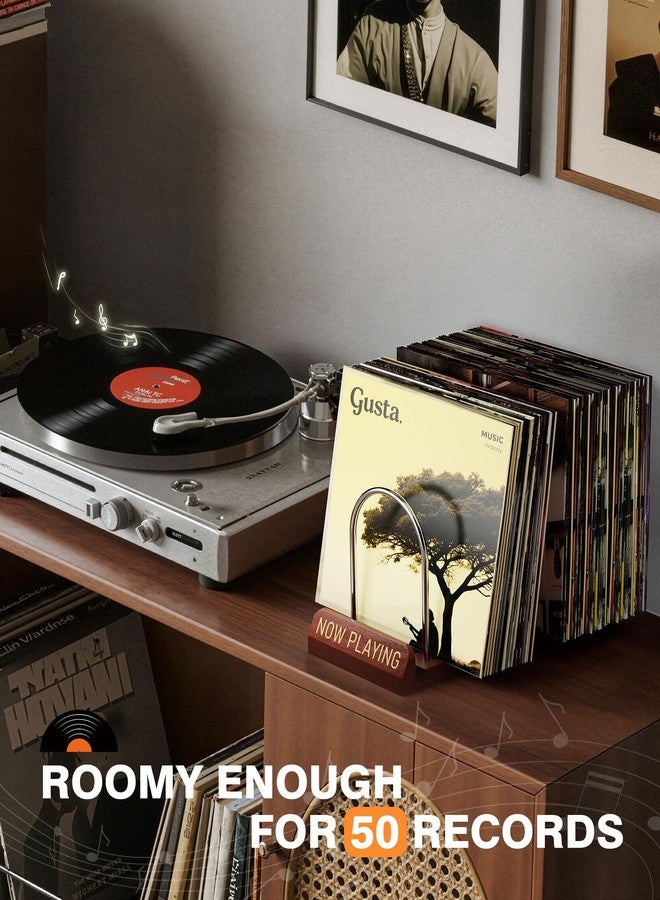 Bulado Now Playing Vinyl Record Holder, Wooden Vinyl Record Storage with Front Display Groove, Album Storage Stand Organizer for 50 LPs, Easy to Assemble, Magazine Holder Rack for Gift - Image 3