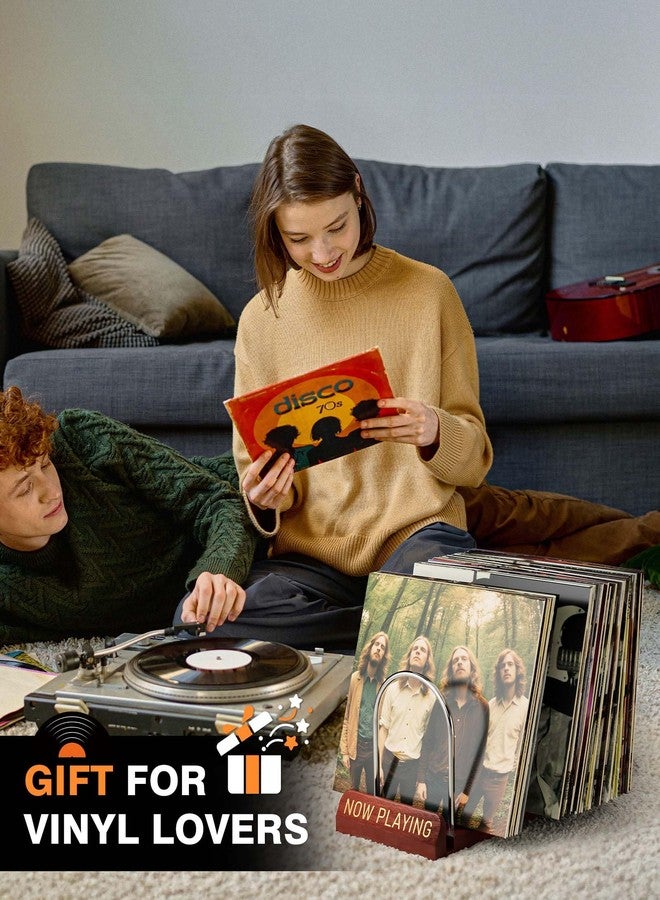 Bulado Now Playing Vinyl Record Holder, Wooden Vinyl Record Storage with Front Display Groove, Album Storage Stand Organizer for 50 LPs, Easy to Assemble, Magazine Holder Rack for Gift - Image 5