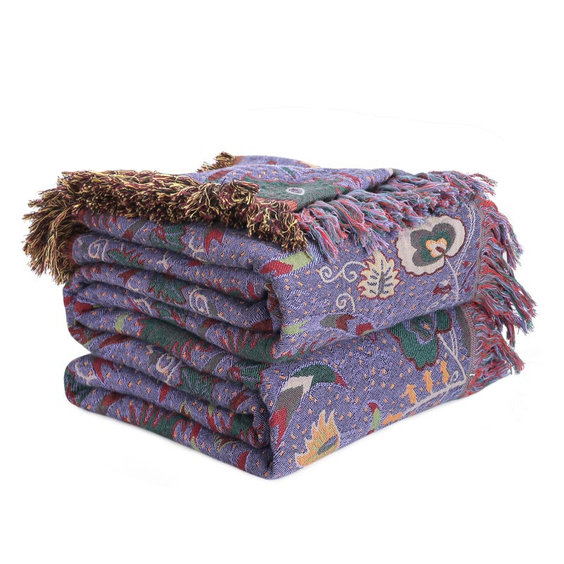 LUTBM Boho Throw Blanket for Bed 100% Cotton Soft Lightweight Quilt Home Decor Purple Spring Bed Blanket,Floral Embroidery Reversible All Season Breathable Twin Throws for Sofa Couch Chair 60"x80" - Image 1