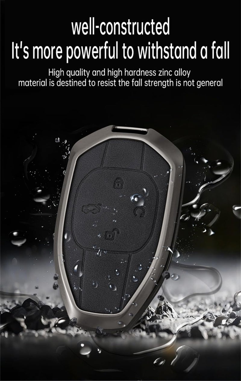 SANRILY Metal Leather 4 Button Key Fob Cover Fit for GAC 2021 Empow J11 J12 GS8 GM6 Trumpchi Accessories Keyless Key Case with Leather Keychain Black - Image 5