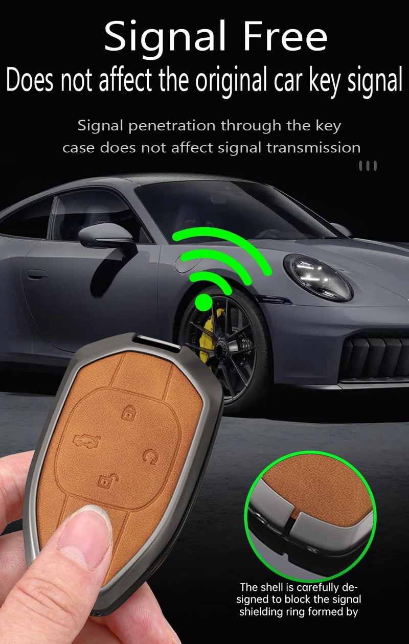 SANRILY Metal Leather 4 Button Key Fob Cover Fit for GAC 2021 Empow J11 J12 GS8 GM6 Trumpchi Accessories Keyless Key Case with Leather Keychain Black - Image 4