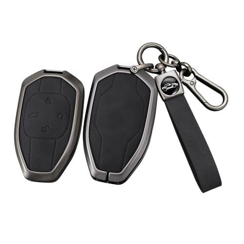 SANRILY Metal Leather 4 Button Key Fob Cover Fit for GAC 2021 Empow J11 J12 GS8 GM6 Trumpchi Accessories Keyless Key Case with Leather Keychain Black - Image 1