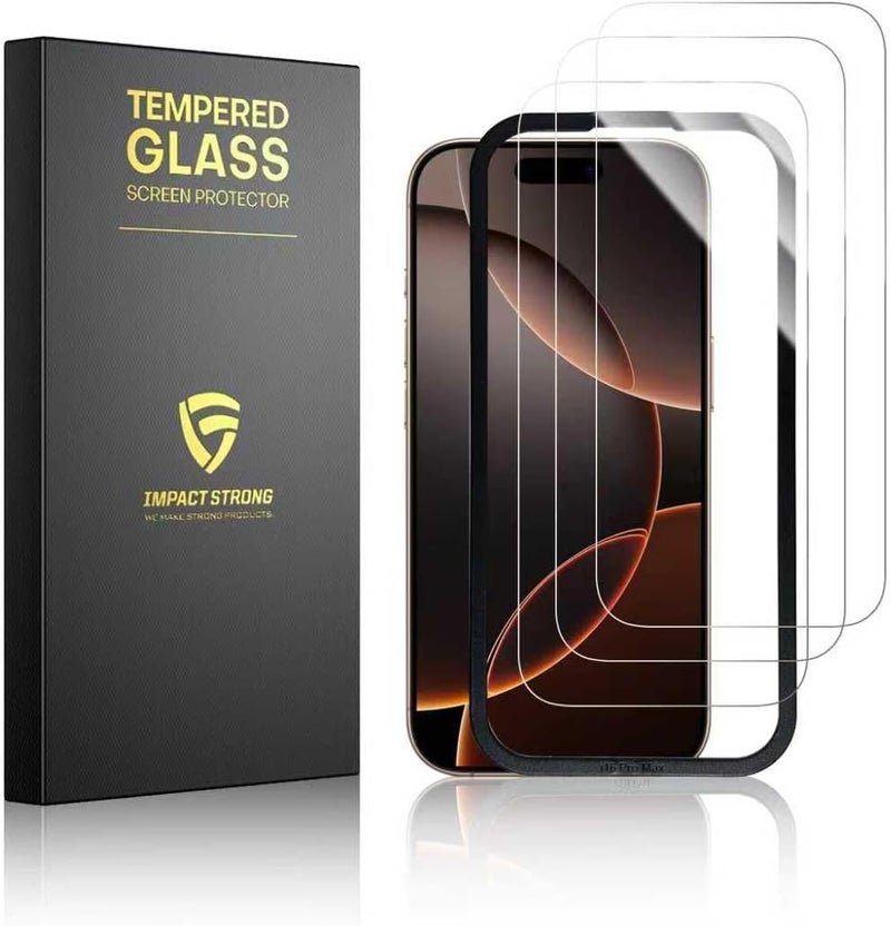 ImpactStrong 3-Pack Shatterproof Tempered Glass Screen Protector for iPhone 16 Pro Max [Easy Installation Frame] [Bubble Free] [9H Hardness] [Full Coverage] Case Friendly, 6.9 Inch - Image 1