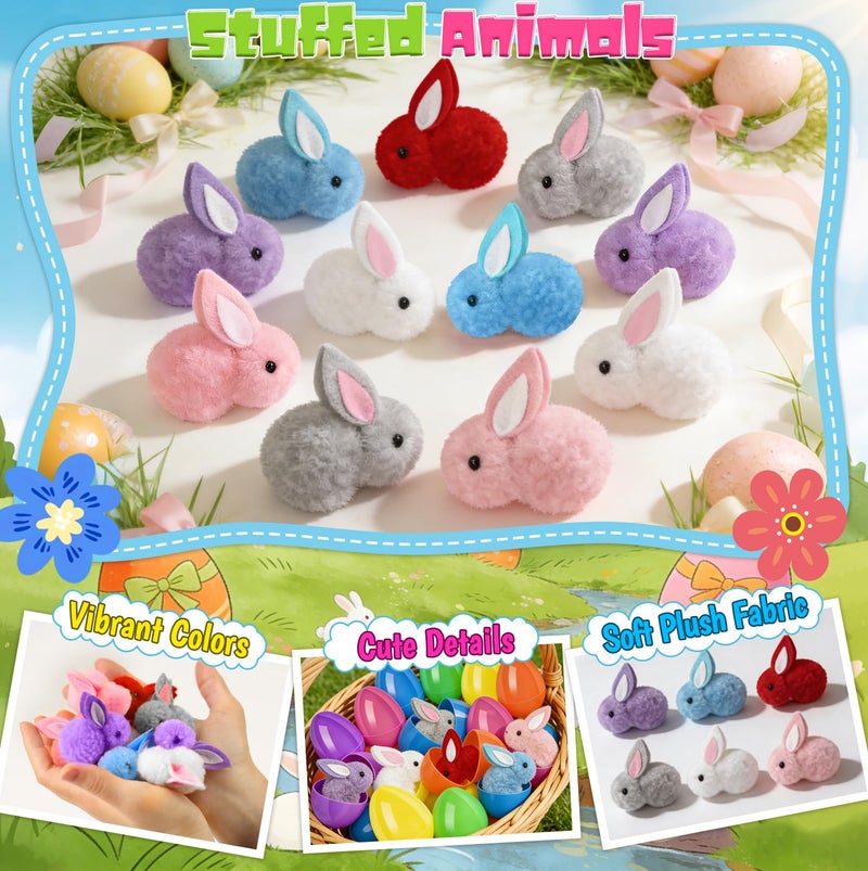 Hstyle Easter Egg Fillers, Easter Basket Stuffers for Kids - 24 Pcs Mini Easter Plush Bunny Stuffed Animals, Party Favors for Toddlers Boys Girls, Bulk Small Toys for Classroom Prize Box, Goodie Bag Stuffers - Image 3