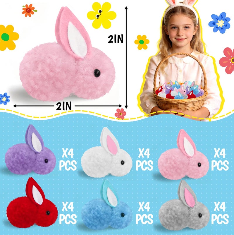Hstyle Easter Egg Fillers, Easter Basket Stuffers for Kids - 24 Pcs Mini Easter Plush Bunny Stuffed Animals, Party Favors for Toddlers Boys Girls, Bulk Small Toys for Classroom Prize Box, Goodie Bag Stuffers - Image 2