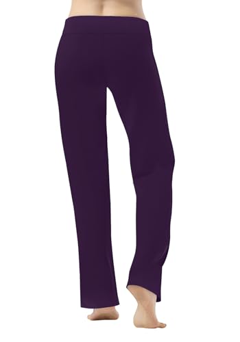 HISKYWIN Inner Pocket Yoga Pants 4 Way Stretch Tummy Control Workout Running Pants, Long Bootleg Flare Pants HF2-Dark Magenta-L - Image 3
