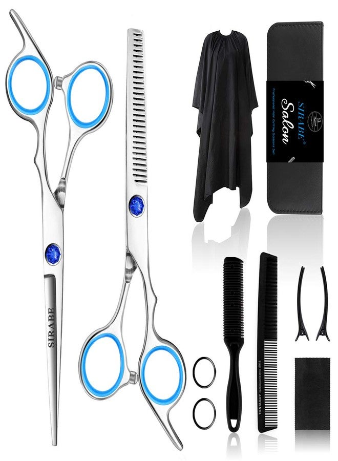 Sirabe Hair Cutting Scissors Set 6 inches, Sapphire Professional Stainless Steel Reinforced Barber/Salon Shears for Hairdressing, Thinning, Home Use, Flat Shears Teeth Shear set with Hair Clip and cape - Image 1