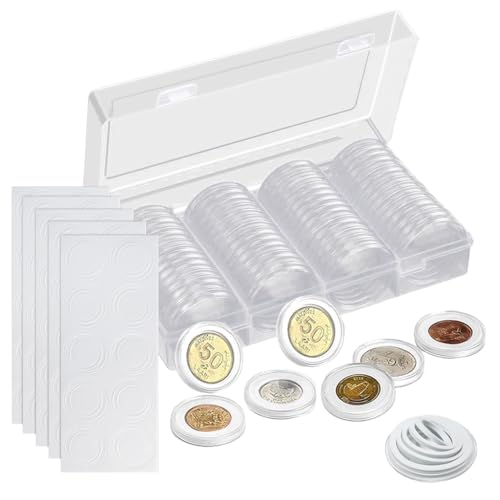 Climberty® 60 Pcs Coin Box with 5 Sizes Protective Gasket, Clear Plastic Coin Capsule Holder for 17-40mm Coins, Tokens, Medals, Collecting Storage Organizer - Image 1