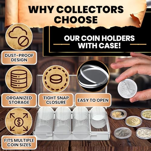 Climberty® 60 Pcs Coin Box with 5 Sizes Protective Gasket, Clear Plastic Coin Capsule Holder for 17-40mm Coins, Tokens, Medals, Collecting Storage Organizer - Image 3