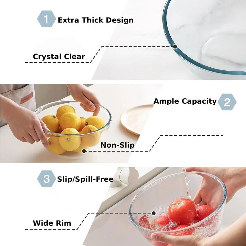 Cuiselect 5pc Glass Mixing Bowls with Lids Set (4.65QT, 2.80QT, 1.64QT, 1.16QT, 0.85QT), Nesting Salad Bowl, Large Glass Mixing Bowl for Cooking, Baking, Prepping-Dishwasher Microwave Freezer Safe - Image 3