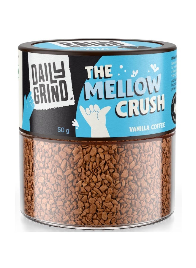 DAILYGRIND مسحوق قهوة فانيليا سريعة التحضير | حبوب أرابيكا 100٪ - مجففة بالتجميد | قهوة غنية بنكهة الفانيليا الفرنسية لتقديمها كهدية | قهوة ساخنة وباردة | The Mellow Crush 50 جرام (25 كوب) - Image 1