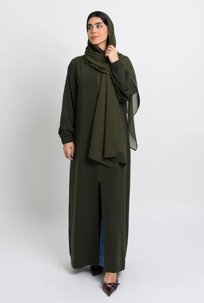 Kaafmeem Olive Zipper Abaya