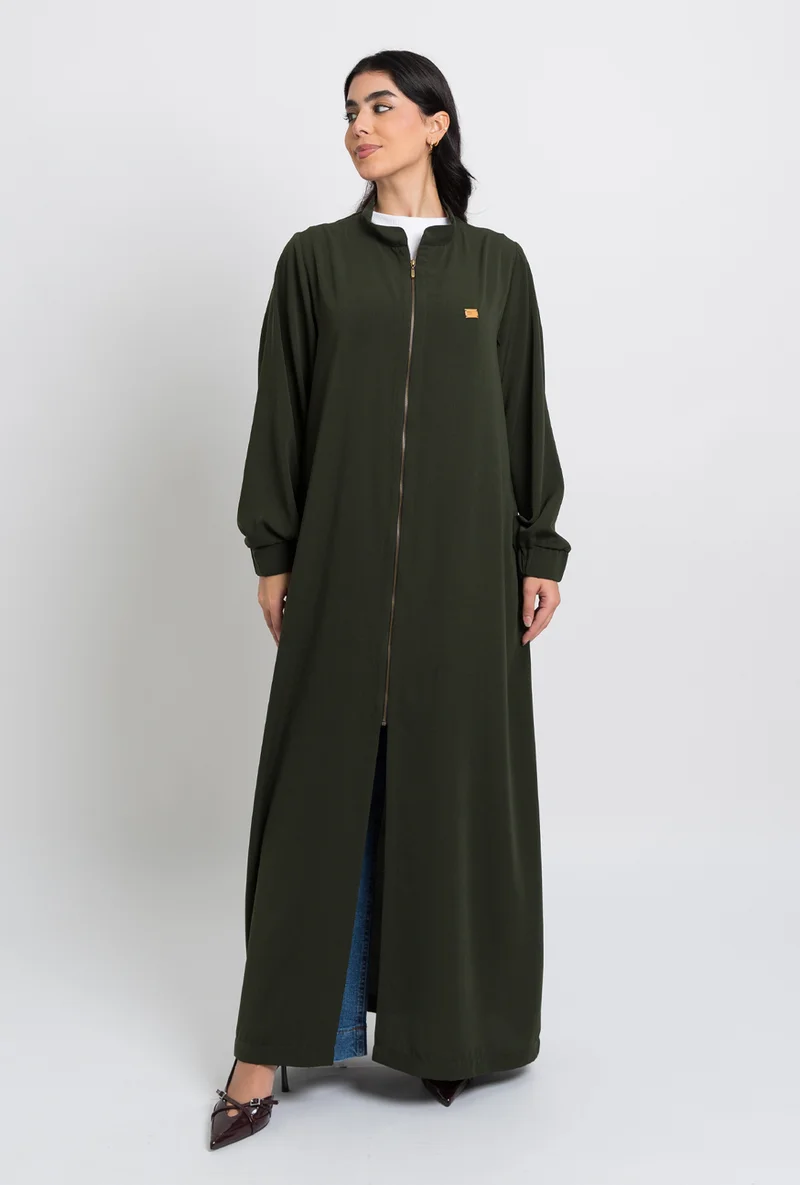 Kaafmeem Olive Zipper Abaya