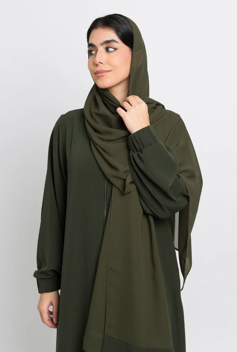 Kaafmeem Olive Zipper Abaya