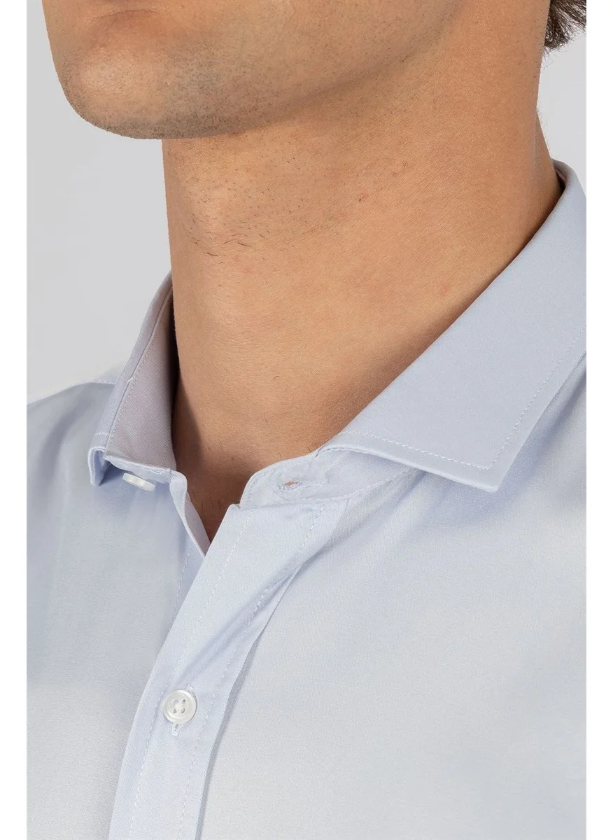Tudors Modern Slim Fit Long Sleeve Plain Satin Cotton Men's Blue Shirt