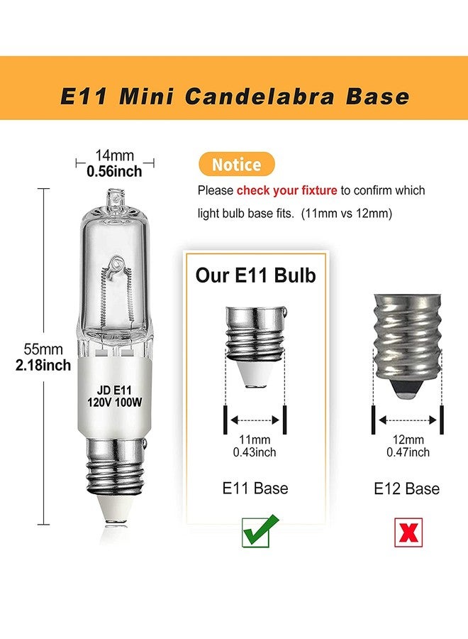 Jaenmsa 4 Pack JDE11 Bulb,120V 100W Halogen Candelabra Bulbs,T4 Mini Base JD E11 Bulb,Dimmable 2700K Warm White（Replacement E11 LED bulb）,for Chandeliers,Candelabra,Ceiling Fan, Table Lamps, Cabinet Lighting - Image 2
