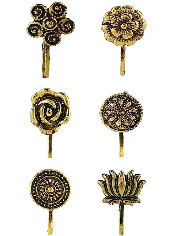 Bhumi Creation Gold Plated Metal Nose Stud Nose Ring for Women (Pack of 6) - Image 2