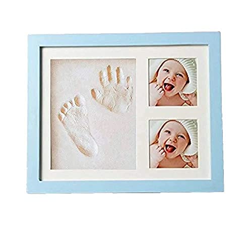Home-Cloud HomeCloud Wooden Baby Photo Frame with Handprint & Footprint Kit – Precious Newborn Keepsake for Boys & Girls (Clay_Blue) - Image 1