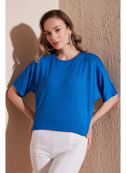 ليلا Crew Neck Oversize Flexible Textured Blouse Women's Blouse 5864528
