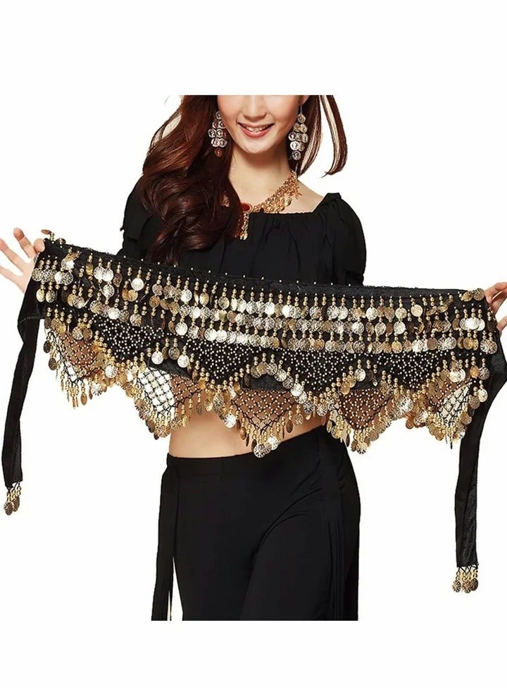 Sweet Belly dance Hip Scarf, Wrap Performance Bling Sequins Coins, for Bellydance, Zumba or Yoga Class, Excellent for Bellydance Practice (with 3 pair Finger Cymbals)  - Image 2