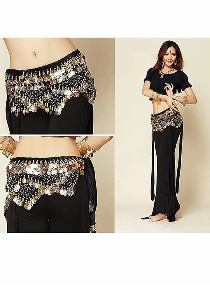 Sweet Belly dance Hip Scarf, Wrap Performance Bling Sequins Coins, for Bellydance, Zumba or Yoga Class, Excellent for Bellydance Practice (with 3 pair Finger Cymbals)  - Image 3