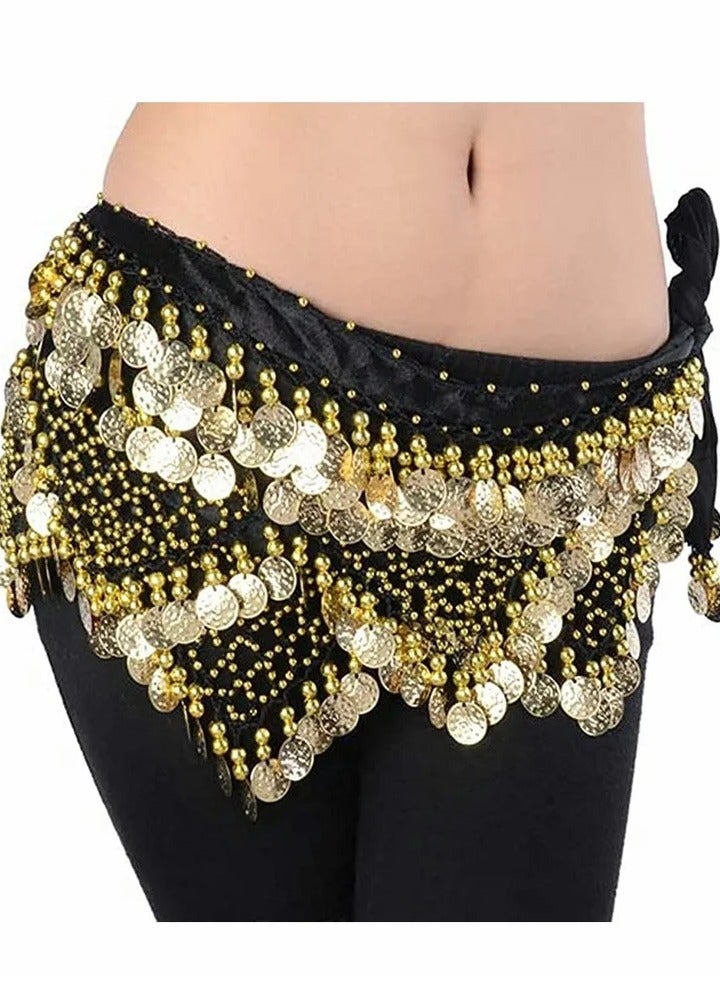 Sweet Belly dance Hip Scarf, Wrap Performance Bling Sequins Coins, for Bellydance, Zumba or Yoga Class, Excellent for Bellydance Practice (with 3 pair Finger Cymbals)  - Image 4