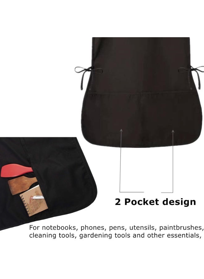 2 Pack Cobbler Apron Universal Smock Apron Hairstylist Aprons Kitchen Apron with 2 Pockets for Women Men Black - Image 3