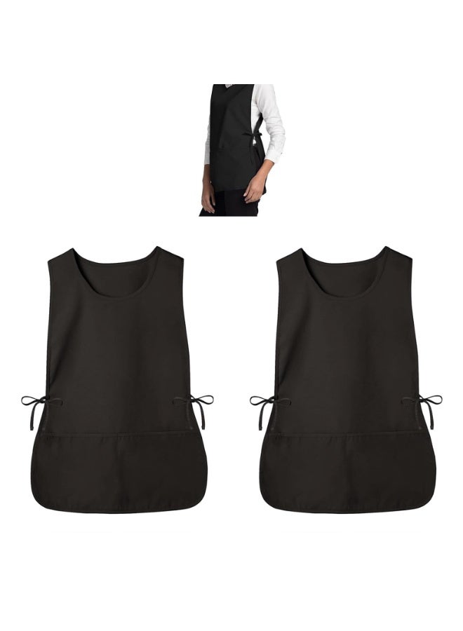 2 Pack Cobbler Apron Universal Smock Apron Hairstylist Aprons Kitchen Apron with 2 Pockets for Women Men Black - Image 1