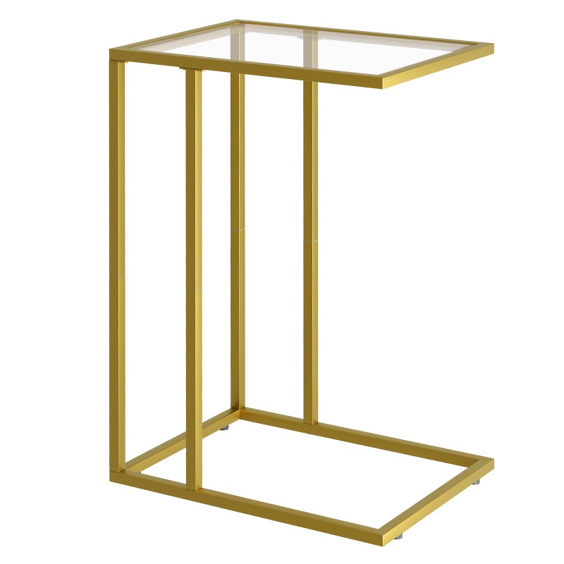 CShaped End Table Side Table for CouchSofa Snack Table with Tempered Glass  Metal FrameSmall TV Tray Table for Small SpaceLiving Room Bedroom BedsideModern Style Gold