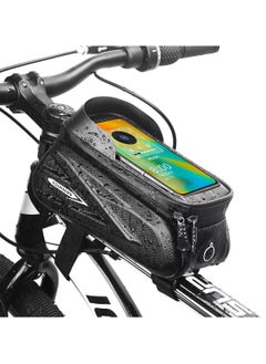 Waterproof Bike Phone Bag - Front Frame Sensitive Touch Screen, Top Tube Handlebar EVA Cycling Storage - Fits Under 7.2 Inch, 1.5 Liter Volume
