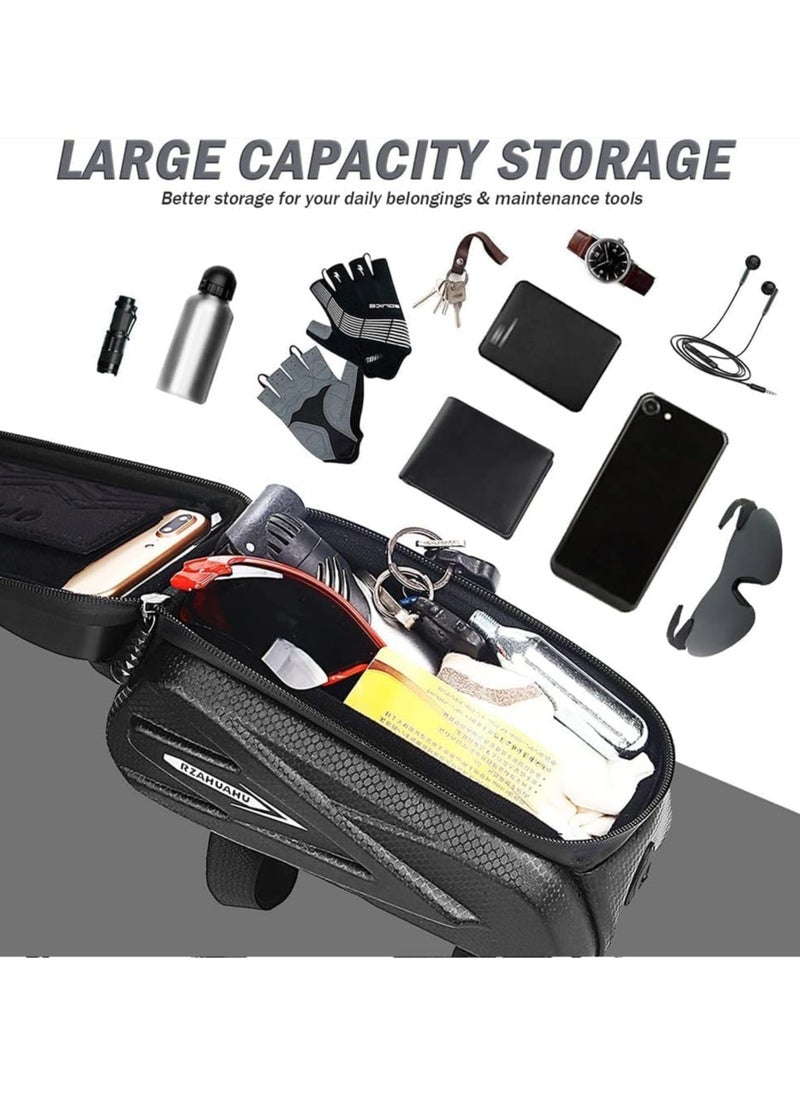 PYC - Waterproof Bike Phone Bag - Front Frame Sensitive Touch Screen, Top Tube Handlebar EVA Cycling Storage - Fits Under 7.2 Inch, 1.5 Liter Volume - Image 1