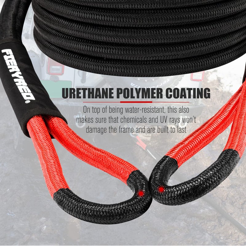 Generic FieryRed Kinetic Energy Recovery Rope 30FT 7/8 Inch- Power Stretch Strap Vehicle Tow Rope with Reinforced Loops Protective Sleeve Tote Bag for Off-Road 4x4 ATV UTV Pickup  - Image 2