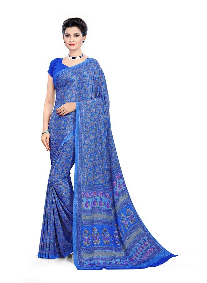 Uniform Unicorn UNIFORM UNICORN Women's Crepe Silk Uniform Saree with Unstitched Blouse Piece (6252_CR-UU) - Image 1