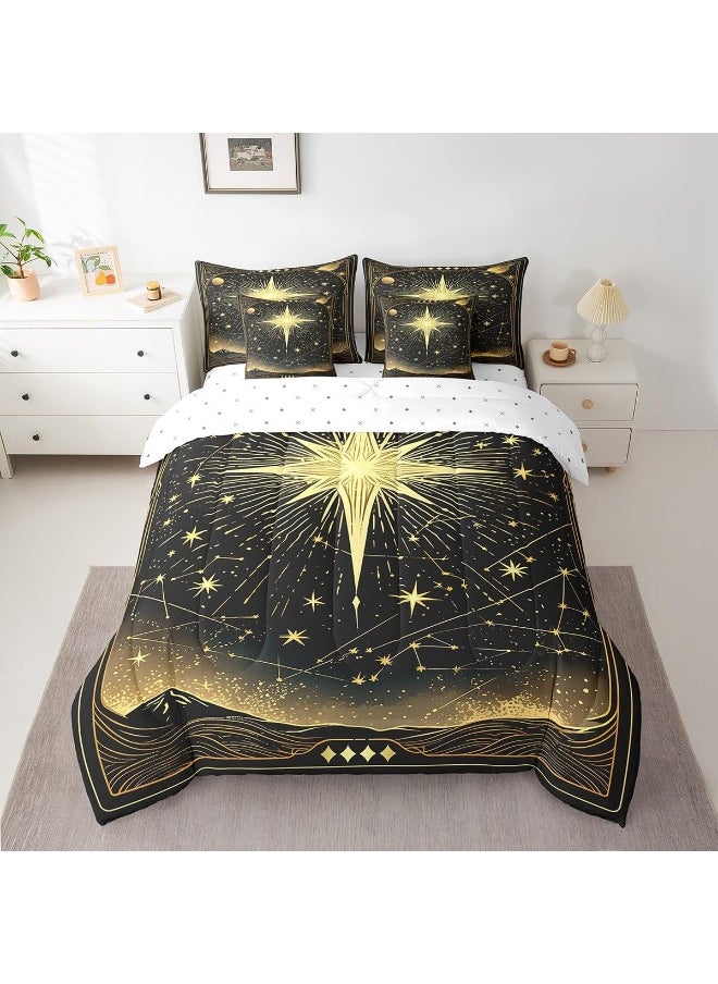 Feelyou - Feelyou Kids Stars Starry Sky Bedding Set 7 Pieces Queen Size 12 Constellations Bed Set Boho Bohemian Comforter Set Western Astrology Zodiac Bed in a Bag, Comforter+Sheets+Pillowcases+Cushion Cover - Image 1