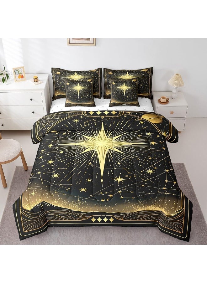 Feelyou - Feelyou Kids Stars Starry Sky Bedding Set 7 Pieces Queen Size 12 Constellations Bed Set Boho Bohemian Comforter Set Western Astrology Zodiac Bed in a Bag, Comforter+Sheets+Pillowcases+Cushion Cover - Image 1