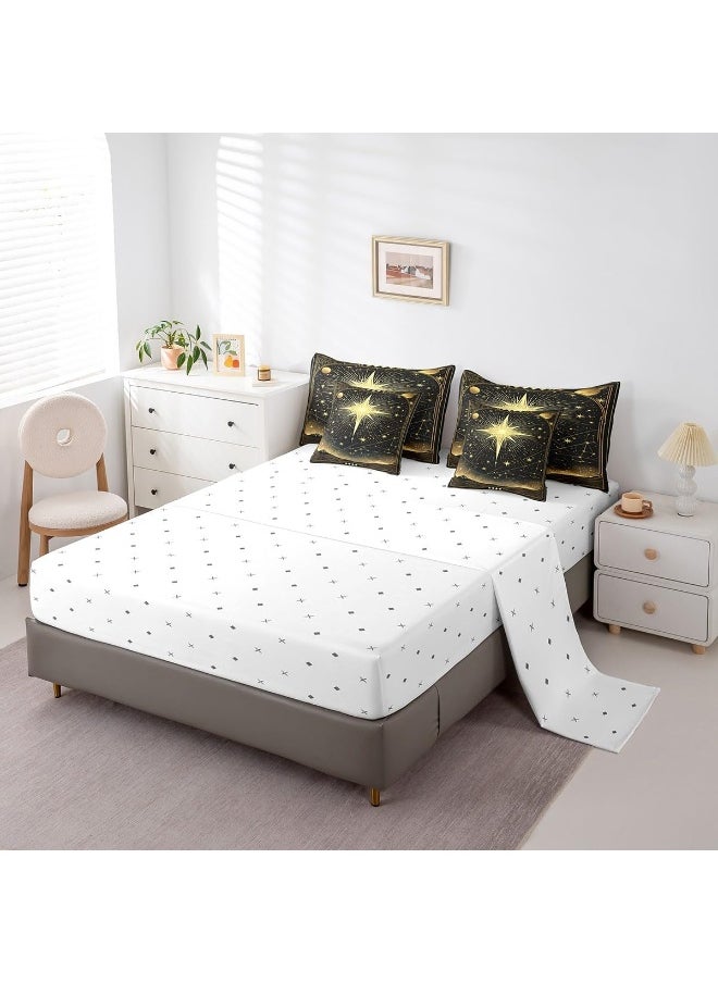 Feelyou - Feelyou Kids Stars Starry Sky Bedding Set 7 Pieces Queen Size 12 Constellations Bed Set Boho Bohemian Comforter Set Western Astrology Zodiac Bed in a Bag, Comforter+Sheets+Pillowcases+Cushion Cover - Image 1