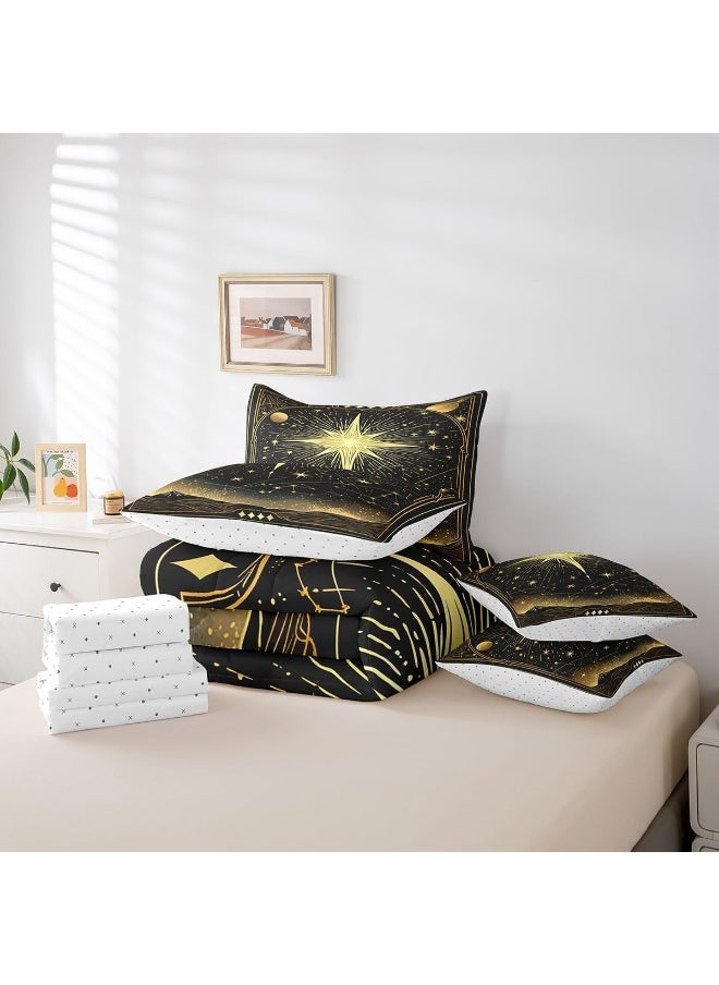 Feelyou - Feelyou Kids Stars Starry Sky Bedding Set 7 Pieces Queen Size 12 Constellations Bed Set Boho Bohemian Comforter Set Western Astrology Zodiac Bed in a Bag, Comforter+Sheets+Pillowcases+Cushion Cover - Image 1