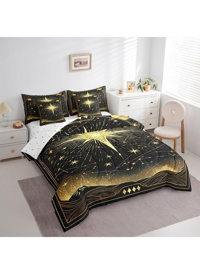 Feelyou - Feelyou Kids Stars Starry Sky Bedding Set 7 Pieces Queen Size 12 Constellations Bed Set Boho Bohemian Comforter Set Western Astrology Zodiac Bed in a Bag, Comforter+Sheets+Pillowcases+Cushion Cover - Image 1