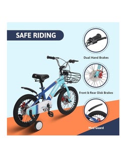 ENDLESS  Blue Carbon Steel Kids Bike with Front and Back Disc Breaks and Basket | Age 4 - 7 Years | 16 Inch Bike with High Quality Training Wheels and Fender | Children Bicycle with 2.125" Wide Tyres  - Image 2