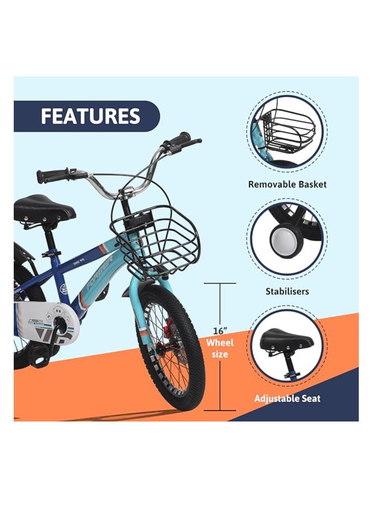 ENDLESS  Blue Carbon Steel Kids Bike with Front and Back Disc Breaks and Basket | Age 4 - 7 Years | 16 Inch Bike with High Quality Training Wheels and Fender | Children Bicycle with 2.125" Wide Tyres  - Image 4